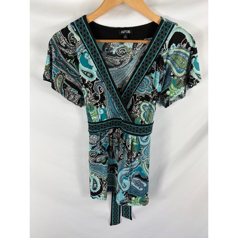 Apt 9 Bell Patterned V Neck Tie Back Blouse Size Medium